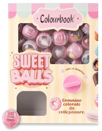 Colourbook Luna Park - Distributore Automatico Gomme da Cancellare, 40+40 Palline, Soggetti da Collezione, Sweet Balls