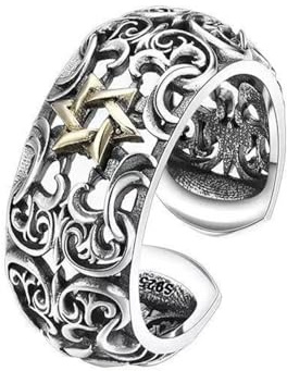 Auriselle Anello vichingo da uomo motivo di sculture a stella, gioiello retrò punk gotico regolabile aperto, regalo di compleanno unisex vintage per uomini ragazzi signore