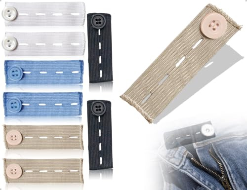 Emezddo 8 Stück Hosenbunderweiterung,Einstellbar Bequeme Elastische Knopf Taillenverlängerungen für Schwangerschaft Damen und Herren,Kein Nähen erforderlich(Schwarz,Blau,Khaki,Weiß)