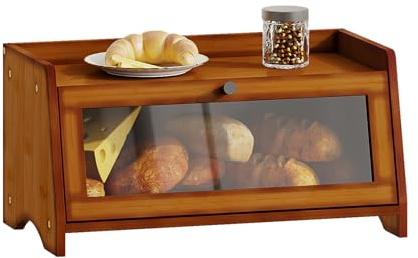 BAMBANG Bread Box for Kitchen Countertop, Bamboo Bread Box for Homemade Bread, Wooden Farmhouse Bread Storage Container, Small Breadbox Bread Bin Organizer for Counter Cabinet Pantry, Brown