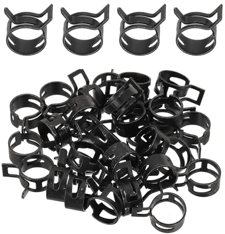 PATIKIL Spring Band Hose Clamps, 32 Pcs for 14-15.5mm OD 0.5(13mm) ID Manganese Steel Spring Clip Pipe for Fuel Line Silicone Vacuum Air Hose Tube Water Pipe, Black