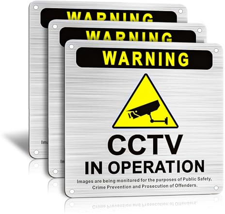 AHRLIC 3 Pack CCTV in Operation Sign with Self-Adhesive, 15cm x 5cm Aluminium Camera Warning Sign, Waterproof Outdoor CCTV Security Notice, Camera Safety Signage for Home, Office, Garden, Wall, Gate