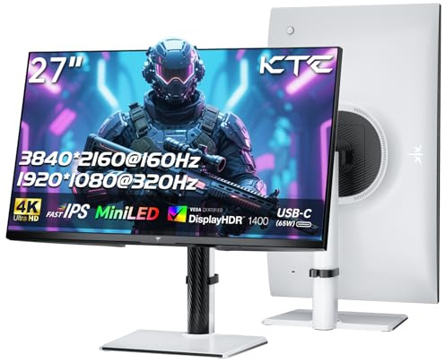 KTC MiniLED Gaming Monitor 27 Inch | 4K@160Hz, FHD@320Hz Seamless Switching | 1152 Zoll Local Dimming | VESA Display HDR1400 | 1ms Response Time | Adaptive Sync | 145% sRGB | KVM | White | M27P6