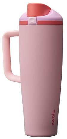 Owala FreeSip Tumbler Insulated Stainless Steel Water Bottle with Built-in Straw and Side Handle, For Travel, Work, School, and Sports, 40oz, BPA Free, Leak Proof, Angel Food Cake