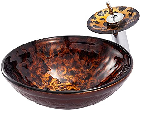 CWCQGH Bathroom Sink Bathroom Sinks Washbasin Tempered Glass Vessl Sink Hand-Painted Countertop Washbasin Bathroom Furniture Art Basin Vessel Sink (B One Size)