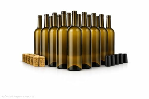 Taninea Botellas Cristal Vacías para Vino 750 ml Ámbar/Canela con Corcho Cilíndrico y Cápsulas Negras – Pack 24 – Tipo Bordelesa – Reutilizables para Vino Casero, Licores, Aceites y Vinagres