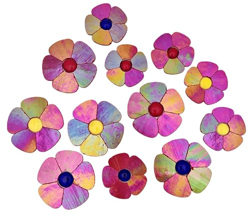 YOZIEMQ Glasblumen-Mosaikfliesen, 12 Stück Buntglas-Blumenmosaikstücke für Haus- und Gartendekoration, geeignet für DIY-Bastelarbeiten und Kunstprojekte. (Schillerndes Rot)