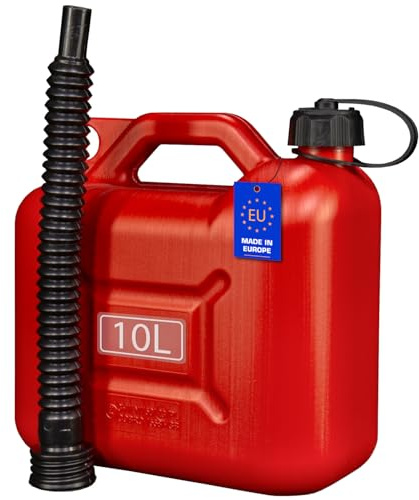 FIXKRAFT Benzinkanister Diesel Kanister mit Ausgießer & Verschluss Dieselkanister Reservekanister Benzin Kraftstoffkanister Kunststoff (Rot, 10 Liter)
