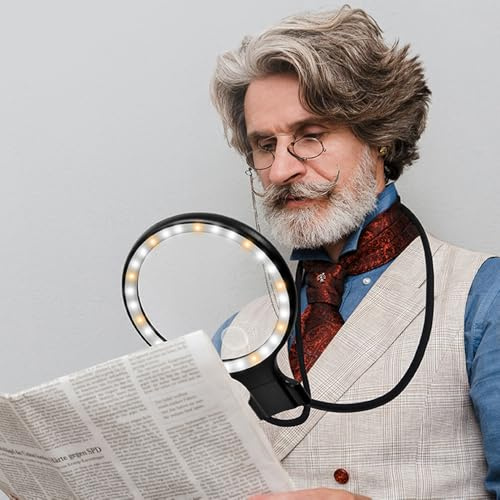 KBIBCK Hands Free Magnifying Glass, 5X 10X Neck Wear Magnifying Glass with Light, Flexible Gooseneck Magnifier, USB Rechargeable Hands Free Reading Magnifying Glasses for Seniors, Reading, Close Work