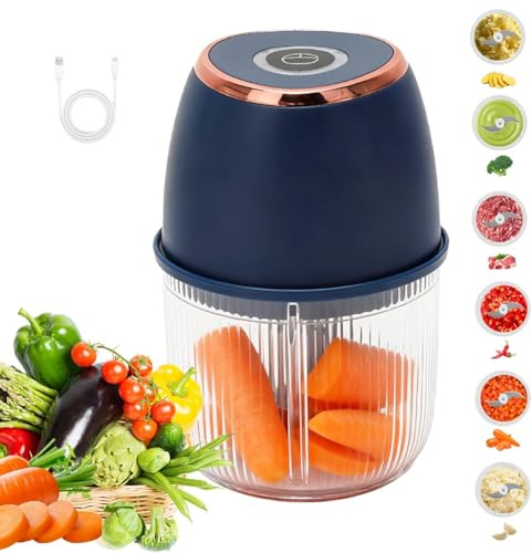Yuragim Elektrischer Küchenzerkleinerer, 350 ml Zerkleinerer Elektrisch, Tragbar Zwiebelzerkleinerer Mini-Zerkleinerer USB Aufladung Zwiebelschneider für Zwiebeln Obst Nüsse Fleisch Knoblauch (Blau)