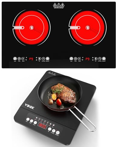 VBGK Double Electric Hob & Induction Hob, 220V Plug in Electric Stove Top with Touch Control