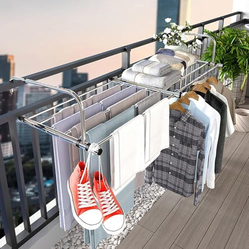 HPTHLY Tendedero Ajustable De Acero Inoxidable para Barandilla De Balcón, Tendedero Plegable Retráctil De Gran Capacidad, Tendedero De Ventana Que Ahorra Espacio, De 3(Un Color - 28 A 49 Pulgadas)