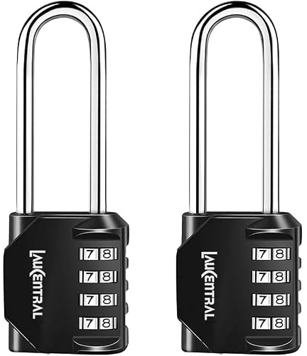 4 Digit Combination Padlock - Weatherproof Outdoor Lock for Gym Locker & School Locker, Heavy Duty Resettable Code Lock for Garage, Shed, Fence & Toolbox（Long Black, 2 Pack）