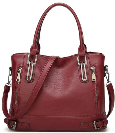 Damen Handtasche Leder Henkeltasche Top Griff Tasche Vintage Weiches Umhängetasche Schultertasche für Frauen - Burgund Rot
