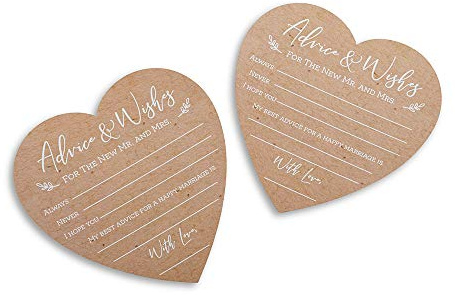 Kate Aspen Hochzeitsberatungskarte – Herzform (Set mit 50 Stück) Tasse, Kraftpapier, weiß