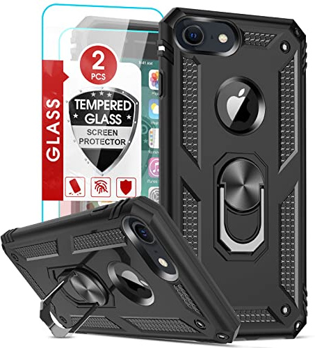 LeYi für iPhone 8/7/6/6s Hülle, Handyhülle iPhone SE 2022/2020 Schutzhülle & 2*Schutzfolie, 360 Grad Ständer Militärische Stabile Stoßfest TPU Bumper & PC Hardcase Handy Hüllen Schwarz