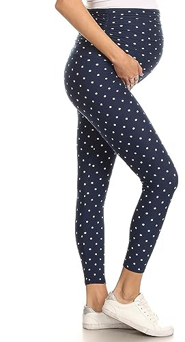 Leggings Depot Damen Umstandsleggings über dem Bauch Schwangerschaft Casual Yoga Tights, Retro Polka Dots, M