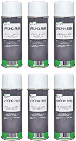 KOKA Spray adhesivo 400 ml, juego de 6 (6 x 400 ml) – Spray adhesivo resistente al calor para techos, fieltro, cuero, espuma y plástico – fuerte adherencia, secado rápido, impermeable y resistente a