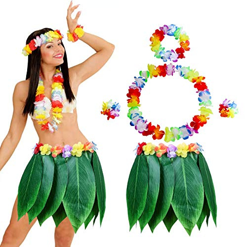 Hawaiian Fancy Dress Blatt Rock Kit für Hawaii Luau Party,hawaii kostüm Leaf Gras Rock Party Gefälligkeiten für Erwachsene Frauen und Männer.mit Halskette Armbänder Stirnband für Beachparty Deko