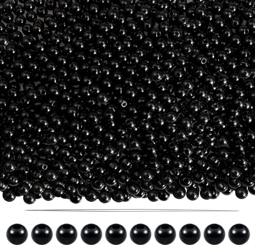 TOAOB 1000 Stück Perlen zum Auffädeln Schwarz 4 mm Acryl mit Loch Runde | Bastelperlen für DIY Schmuckherstellung Perlen für Armbänder Halsketten Kleidung Basteln