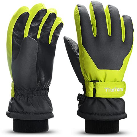 ThxToms Kinder Ski Handschuhe | Winter Snow Skihandschuhe -15℃ | PU Palme Winddicht Wasserdicht Warm Fleece | Sports Snowboard Skifahren Fahrradhandschuhe | Junge und Mädchen für 4-13 Jahre alt