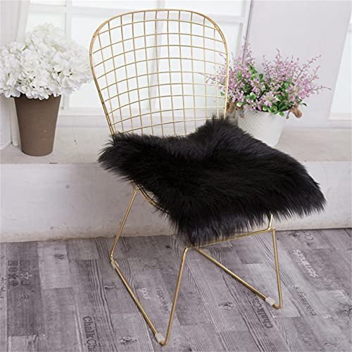 TROYSINC Kunstfell Stuhlkissen, Faux Lammfell Sitzkissen, Schaffell Sitzauflage, Longhair Fell Nachahmung Wolle Teppich Bettvorleger Stuhl Sofa Matte (Schwarz,50 x 50 cm)