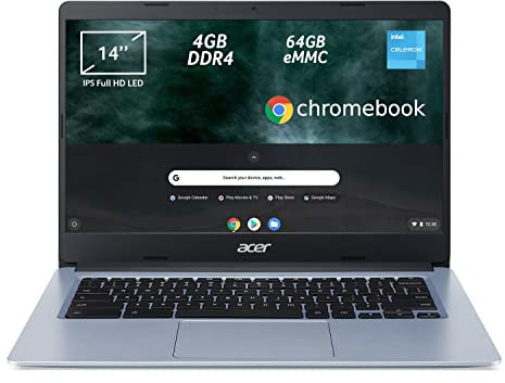 Acer Chromebook 314 CB314-1H-C15P Notebook, Pc Portatile, Processore Intel Celeron N4020, Ram 4 GB DDR4, eMMC 64 GB, Display 14 IPS FHD LED LCD, Scheda Grafica Intel UHD, ChromeOS, Argento (Silver)