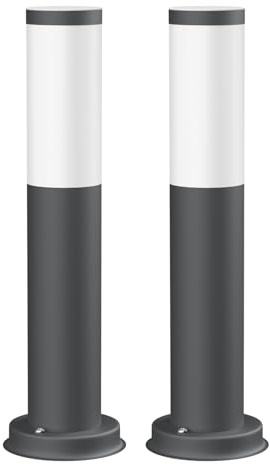 ledscom.de 2x Pollerleuchte PORU für außen, IP44, 39cm, anthrazit, inkl. E27 Lampe 471lm, extra-warmweiß