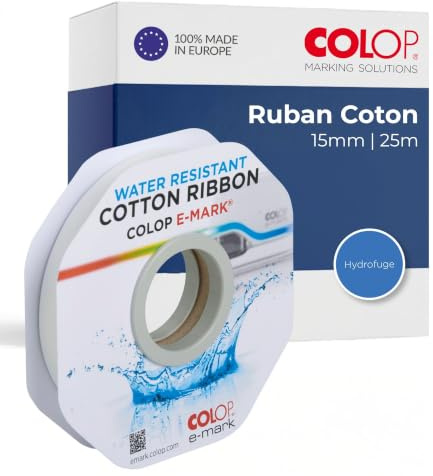 COLOP e-mark Baumwollband | Weiß | 1 Stück | 15mm x 25m | Wisch-& Wasserfest | beschichtetes Band | für die e-mark Modelle | Floristik, Branding & DIY