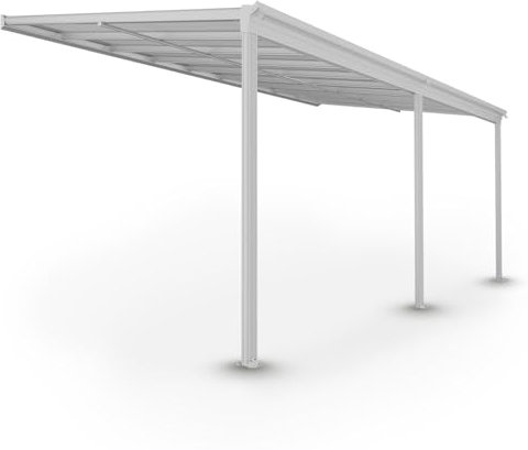 Juskys Terrassenüberdachung Borneo 5,5 x 3 m — Sonnenschutz aus Aluminium mit transparenten Doppelstegplatten — Terrassendach zur Wandmontage in Weiß