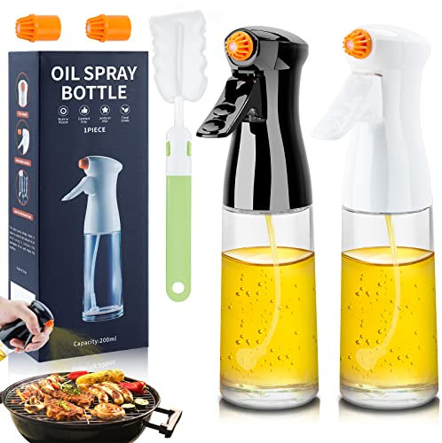 Onlyesh Ölsprüher, 2 Stück Öl Sprühflasche 200ML, Oil Sprayer mit Flaschenbürste und 2 Stück Verbesserte Düse, Sprühflasche für Speiseöl