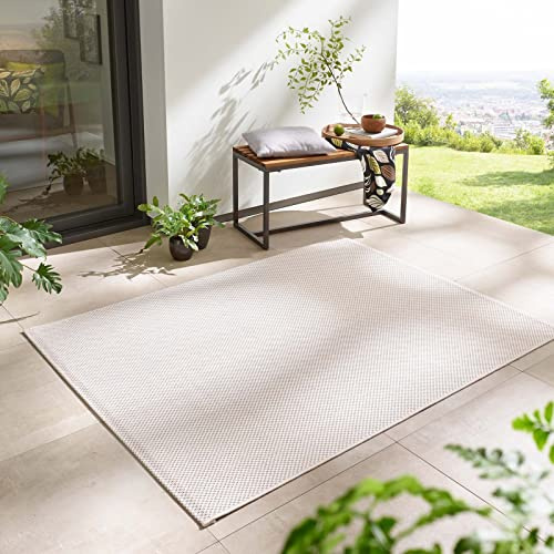 Taracarpet In- & Outdoor Teppich Wetterfest Wohnzimmer Balkon Küchenteppich Flachgewebe sisaloptik meliert Einfarbig Uni Creme Weiss 120x160 cm