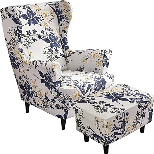 AQIGR 2 Teilig Ohrensessel Überzug Mit Ottomane Schonbezug Stretch Sessel Überwürfe Ohrensesselbezüge Bezug Sesselhusse Tiger Stuhlbezug (Color : #24)
