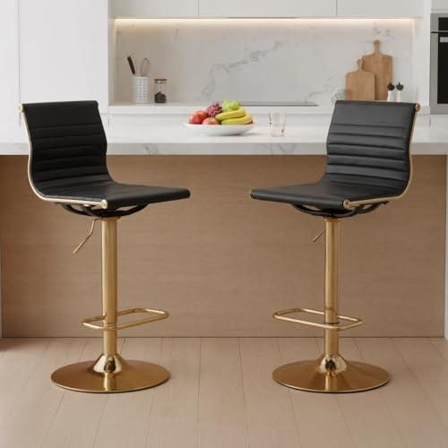 chairus Barhocker 2er Set PU Leder Barstuhl Drehbar, Küchenhocker Höhenverstellbar Tresenhocker für Küche Esszimmer, Schwarz