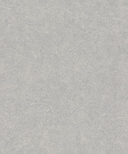 Rasch Tapete 699807 - Einfarbige Vliestapete mit leichter Putz-Optik, Beton-Optik in Grau