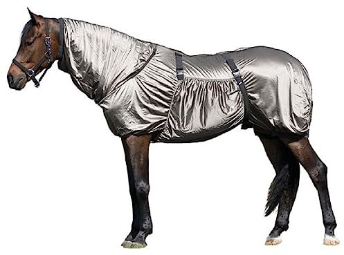 Brama West Couverture anti-eczéma avec col pour chevaux – Couverture anti-insectes – Couverture anti-mouches – Avec rabat ventral et sangles ventrales – Gris, taille 150