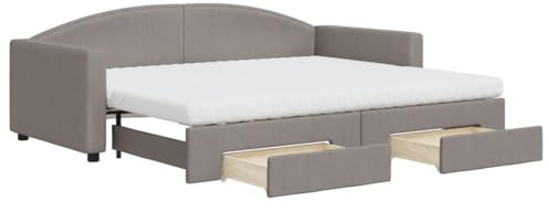 vidaXL Tagesbett, Sofabett Ausziehbar mit Schubladen Matratzen, Gästebett Schlafsofa für Schlafzimmer Wohnzimmer, Sofa Ausziehbett, Taupe 90x200cm Stoff