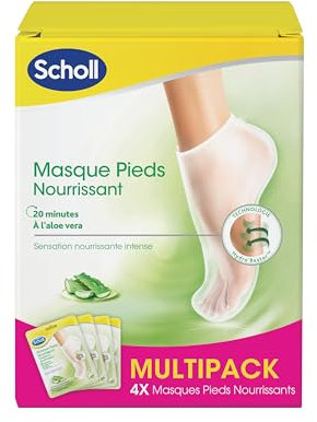 Scholl 4 Stück pflegende Fußmasken mit Aloe Vera, feuchtigkeitsspendende Pflege und Reparatur für trockene Haut, 4 Paar feuchtigkeitsspendende Socken für glatte und weiche Füße