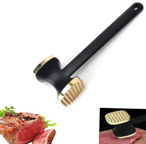 Meat Tenderizer Hammer, Zinc Alloy Meat Tenderisers, Suitable for Steak, Chicken, Fish, Pork Etc, Easy to Grip, Double-Sided Use, Heavy Duty Durable Tender Meat Hammer, Perfect Kitchen Tool (Golden)