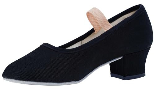 flexdans Canvas Charakterschuhe für Damen, 4cm Tanzschuhe Schwarz Charakter Schuhe mit Niedrigem Absatz Character Shoes 43