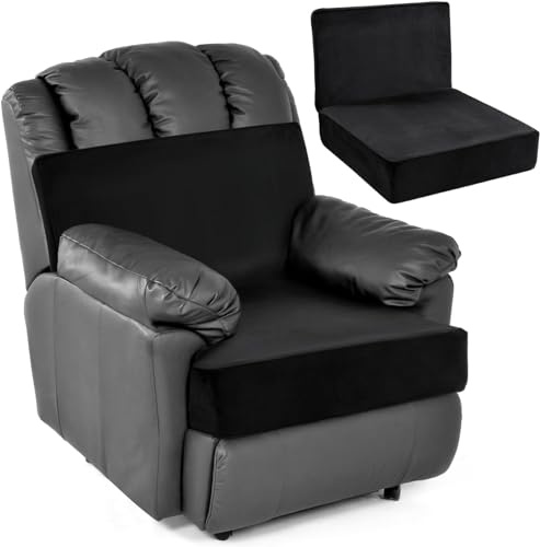 HOMBYS Foam Recliner Chair Cushions for Elderly, 4 Thick Chair Pads with Back Support for Office, Non-Slip Medium Firm Seat Cushion with Lumbar Pillow (Black, 22x22+13 Backrest)