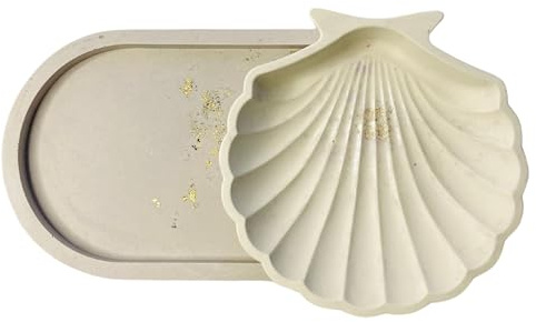 Coffret Vide poche beige doré et coquillage crème - Plateau de rangement pour bijoux, montres, clés, bougies - Décoration de maison Unique en éco-résine - Personnalisable - Fait main en France