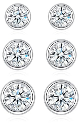 Bewenda Ohrringe Silber 925 Stecker, 925 Sterling Silber Ohrstecker für Damen Mädchen, Hypoallergen Rund Ohrstecker Ohrringe mit Zirkonia, 4/5/6mm Klein Schlafen Knorpel Ohrstecker mit Geschenk Box