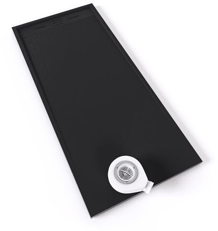 Moments of Glass SMC Duschwanne HIEMAL 80x180 cm Schwarz RAL7021 extra flache robuste Duschtasse aus langlebigem SMC, ANTI-Rutsch-Oberfläche in Schieferoptik inkl. Ablaufgarnitur