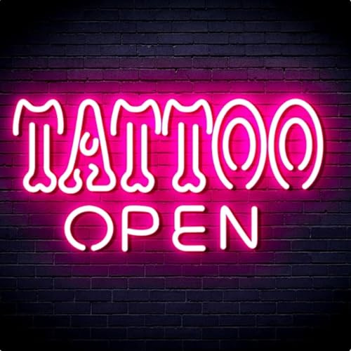 HFHungkeong Rosa Tattoo offenes Neonschild LED Tattoo Neonlicht mit dimmbarem Schalter Arylic Tattoo Shop Schild leuchtendes Banner für Tattoo Salon Studio Ladenschild 35x20CM