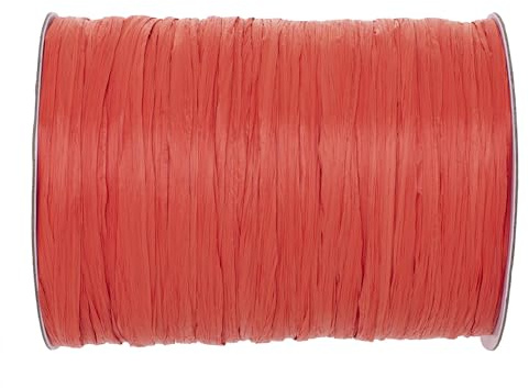 Glorex 603-Rafia, Rafia Opaca in Rotolo, Rosso Corallo-per l'artigianato, la Decorazione o per composizioni Floreali, Bouquet e Altri lavori di floricoltura, Colore Coral Red, (100 M) EU, 6 9400 603