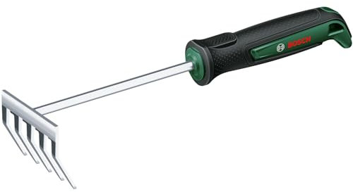Bosch Garden Handwerkzeug Handrechen (zum Jäten und Entfernen von Gartenabfall, robust, Edelstahl, Softgrip Handgriff, ergonomisch)