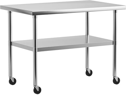 Perbyste 76,2 x 45,7 cm Edelstahltisch für Vorbereitung und Arbeit, mit Unterregal und Rollen, robuster Küchenvorbereitungstisch für Restaurant, Zuhause und Hotel