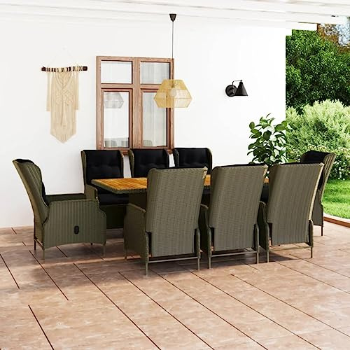 QZZCED Set di 9 mobili da giardino con cuscini in polyrattan marrone per giardini, terrazze, balconi