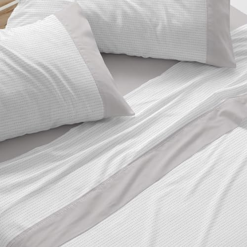 Burrito Blanco | Juego de Sábanas Franela 100% Algodón Cama 150 Gris | 3 Piezas: Bajera, Encimera y Funda Almohada | Sábanas Invierno | Cálidas | Tacto Suave | Transpirable